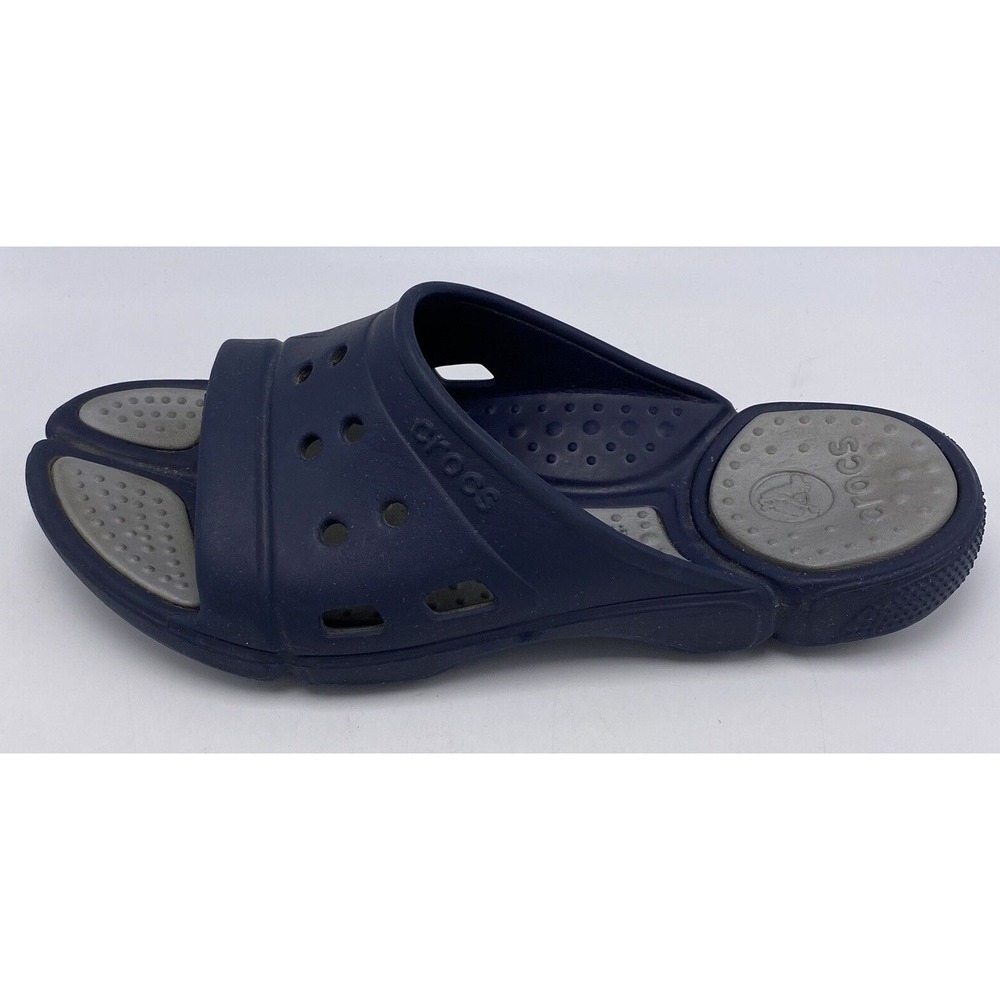 Crocs Sandals Mens 9 Slides Navy Gray Shoes Womens 11 Slip On Beach Pool